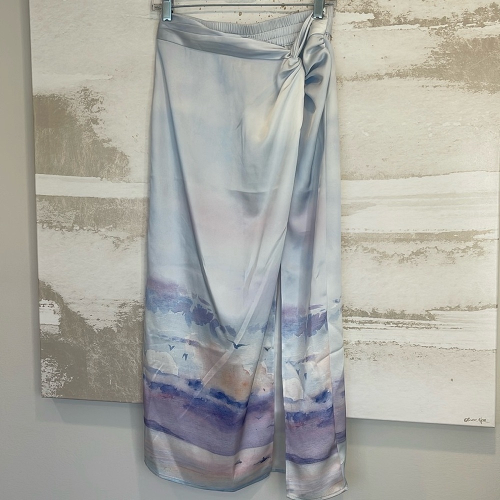 Rachel Zoe Side slit sky print/bird long skirt